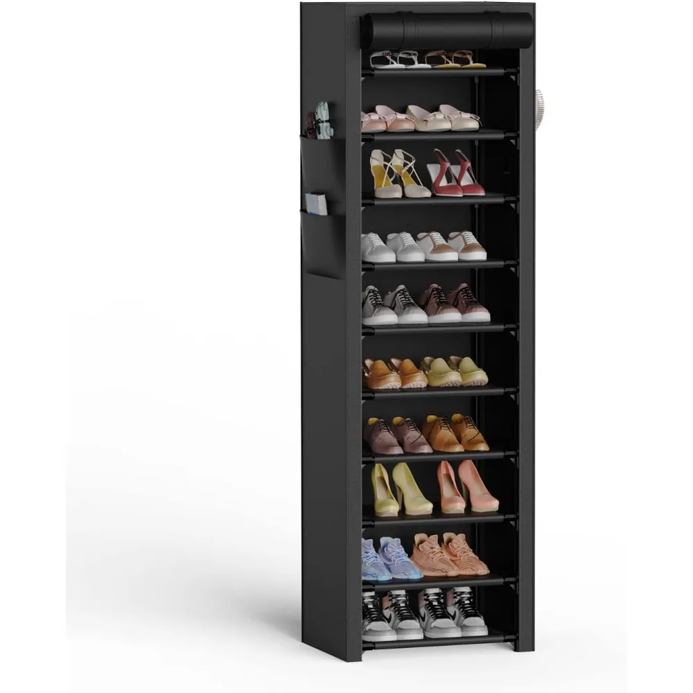 

Vertical Narrow Shoe Rack Organizer Tall Shoe Rack for Closet Entryway 10 Tier Non-Woven Cover Shoe Shelf Holds 20-22 Pairs Fre