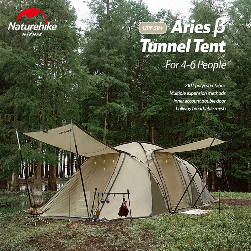 

Naturehike Aries β Tunnel Tent 4-6 Persons 210T Polyester Cloth Fabric UPF50+ Outdoor Seasons Large Space Camping Sun Shelter