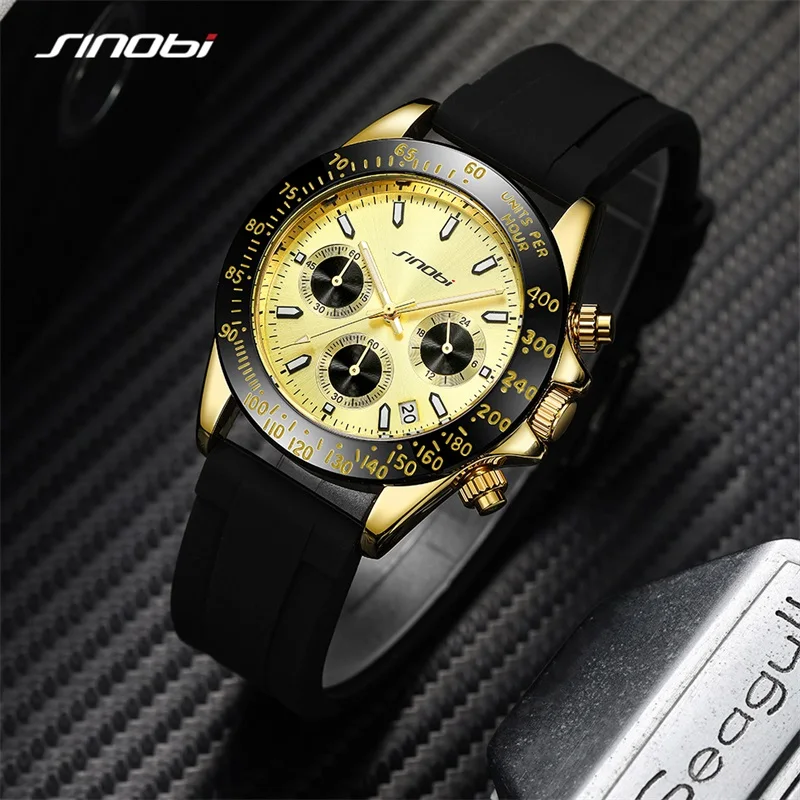 SINOBI Top Luxury Men\'s Watches Fashion Style Man\'s Quartz Wristwatches Chronograph Golden Men\'s Clock Male Relogios Masculino