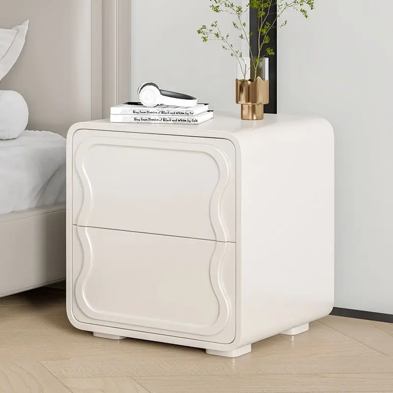 Creative Creamy White Bedside Table Free Installation Modern Style Wood Bedroom Nightstands Storage Cabinet Hotel End Table