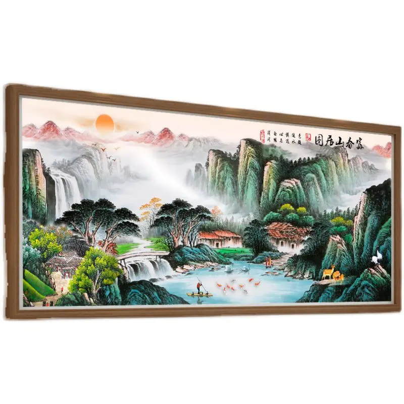 Fuchun Mountain Jutu Pure Handmade Cross Embroidery Finished Product New Living Room Scenery Flowing Water Generating Wealth