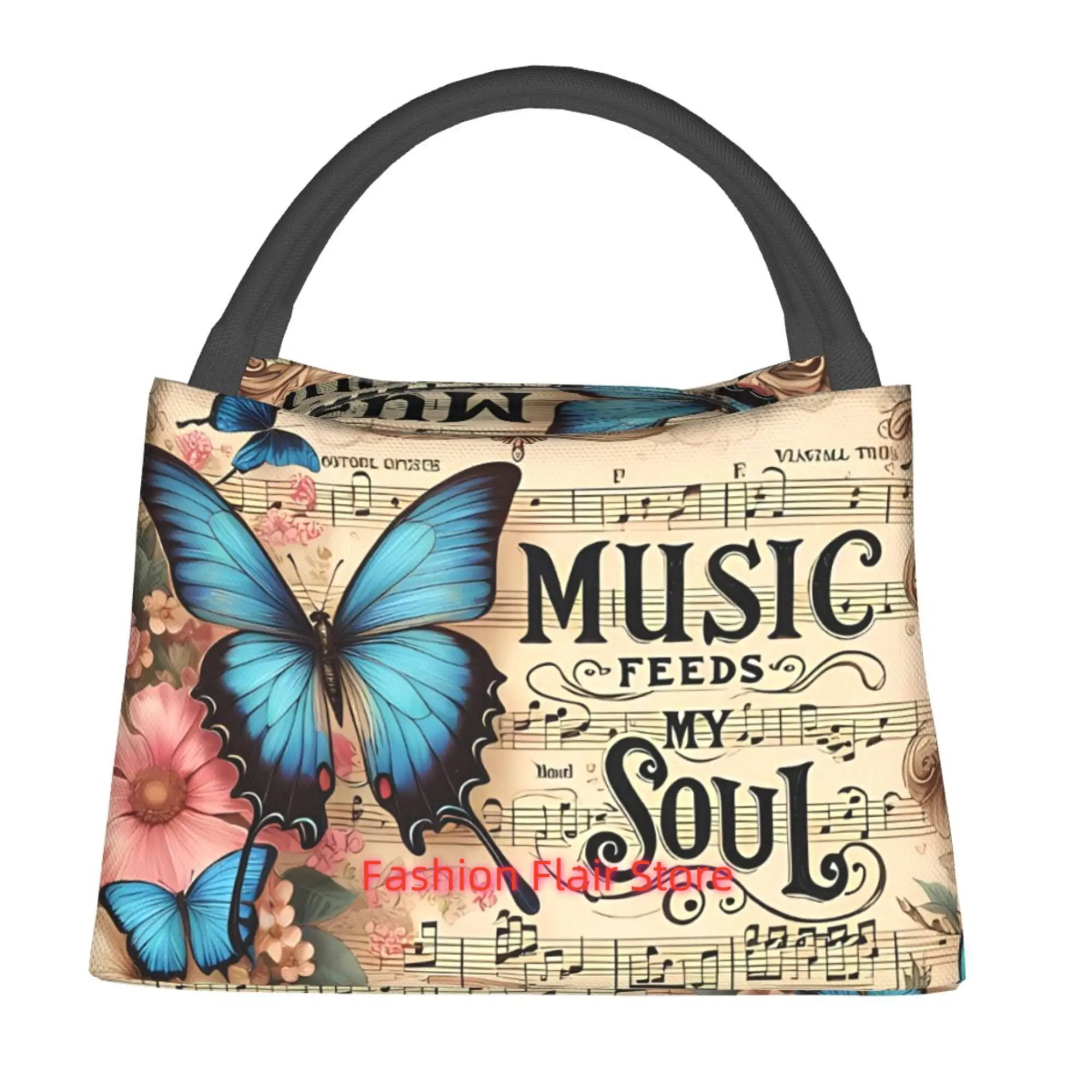 1pc Merry Christmas, Butterfly Musical Note Pattern, Portable Reusable Cooler Bag, Cooler Bag, Insulated Lunch Bag for Camping P