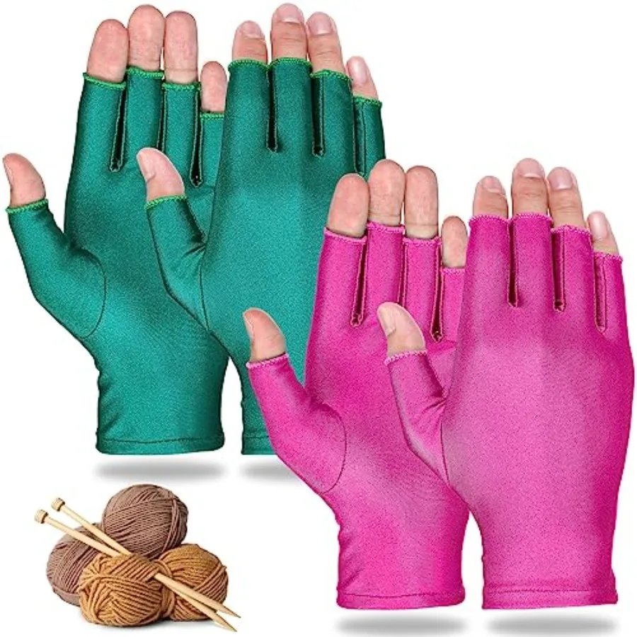 

2 Pairs Craft Gloves Knitting Gloves for Quilting Hands Compression Fingerless Pressure Craft for Typing, 2 Colors
