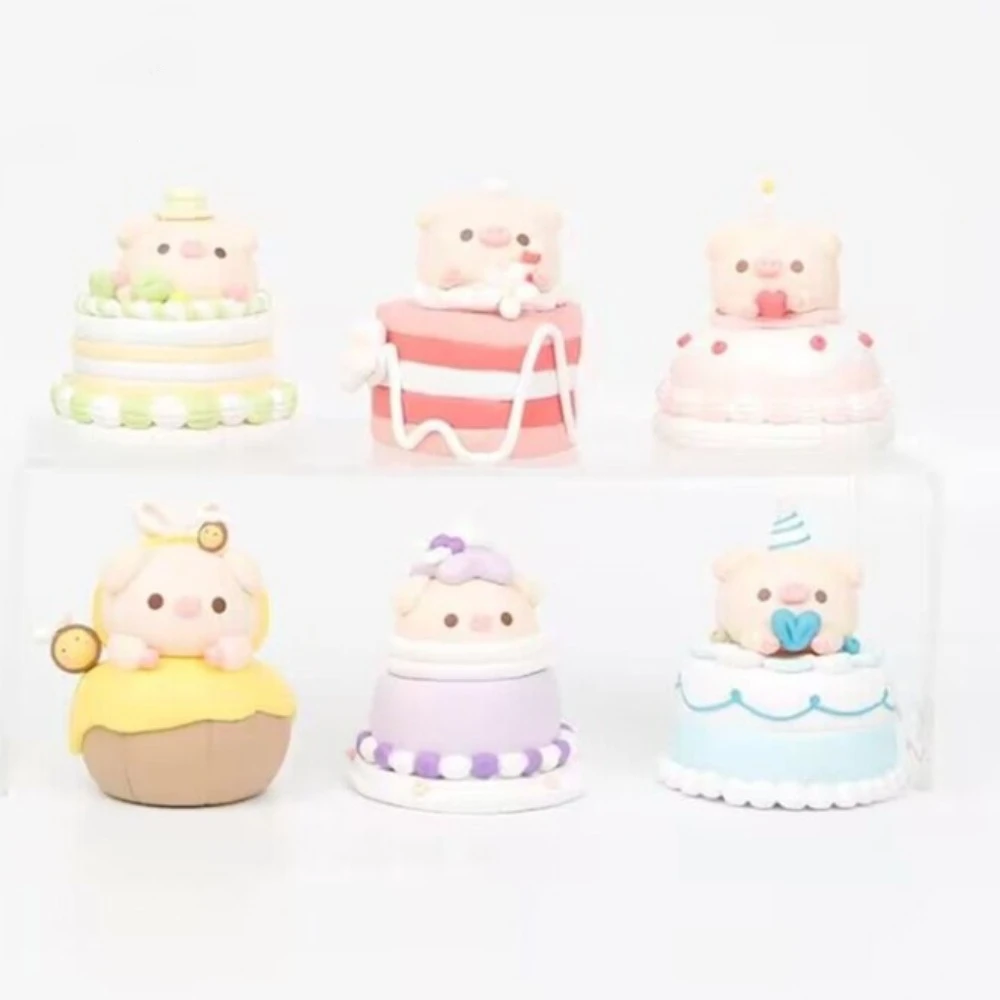 Cute PVC Anime Figure Blind Box Piko Pig Dessert Series Q Version Figures Collectibles Mysterious Mystery Box