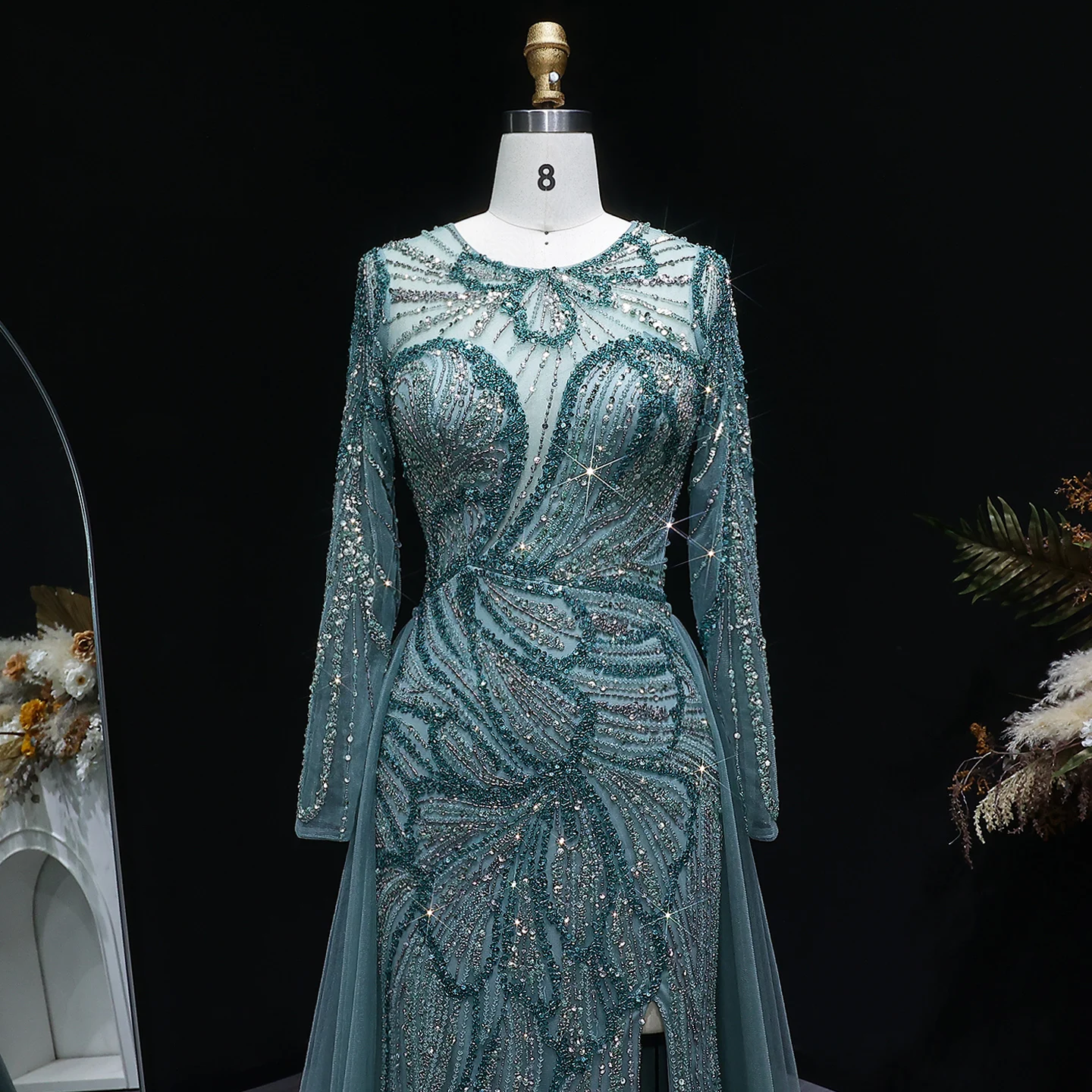 Sharon Said Dubai Luxuriöses Flieder-Abendkleid mit hohem Seitenschlitz, Weinrot, Grün, Damen-Abendkleider SS160, individuell anpassbar – Detail 24
