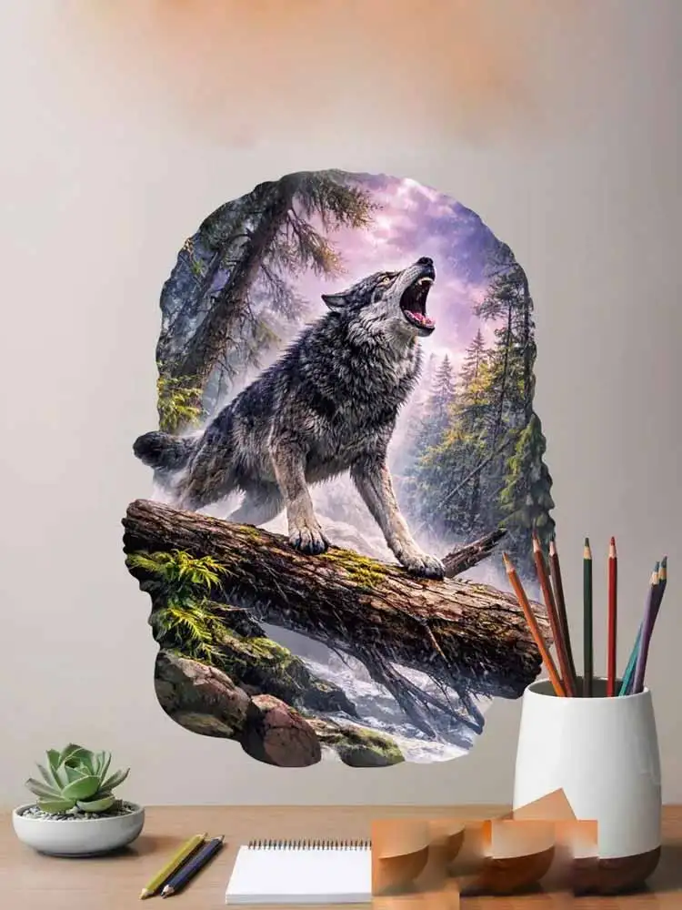 Wild Timberwolves Pattern Wall Mural Stickers Living Room Background Decoration Window & Fridge Home Decor Animal Themed AA355