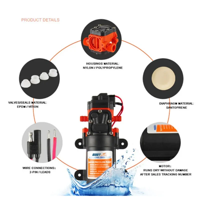 1 buah 35PSI 12V pompa air laut diafragma pompa Priming otomatis Aksesori perahu Pancuran toilet Motor Transfer air untuk RV karavan