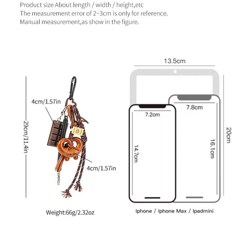لطيف حقيبة بريتزل قلادة كرة التنس Ins مناسبة للهاتف المحمول حقيبة قلادة ملحق المفاتيح زوجين قلادة