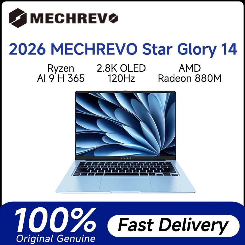 2026 MECHREVO Star Glory 14 Laptop 14 Inch 2.8K 120Hz OLED Screen Netbook AMD Ryzen AI 9 H 365 32GB 1TB AMD Radeon 880M Graphics