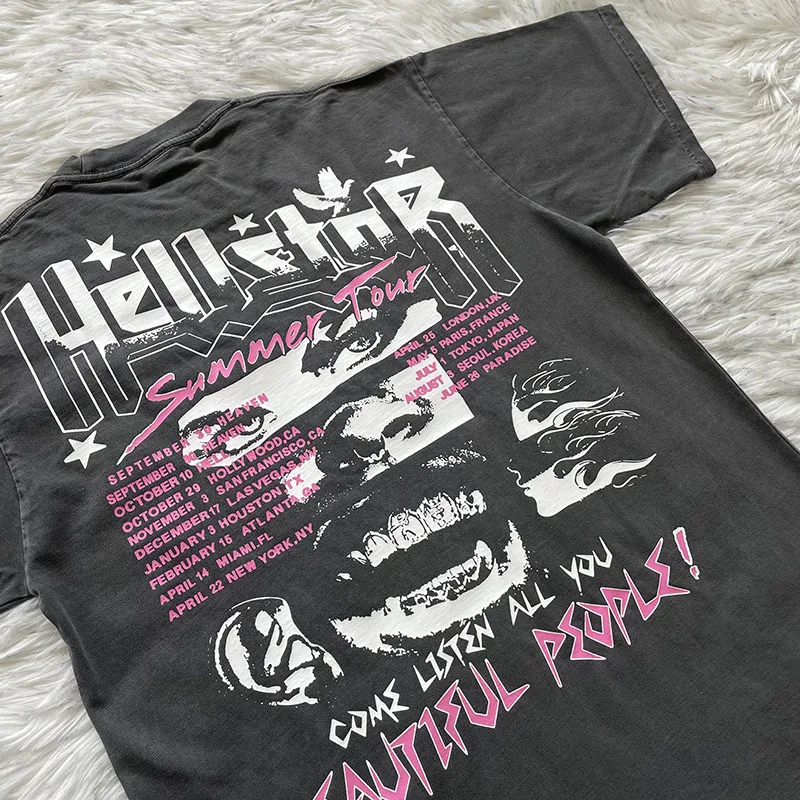 American Style Hip Hop Short Sleeve T-Shirt Unisex Couple Matching Tops round Neck Youth Fashion Hellstar Studios view 3