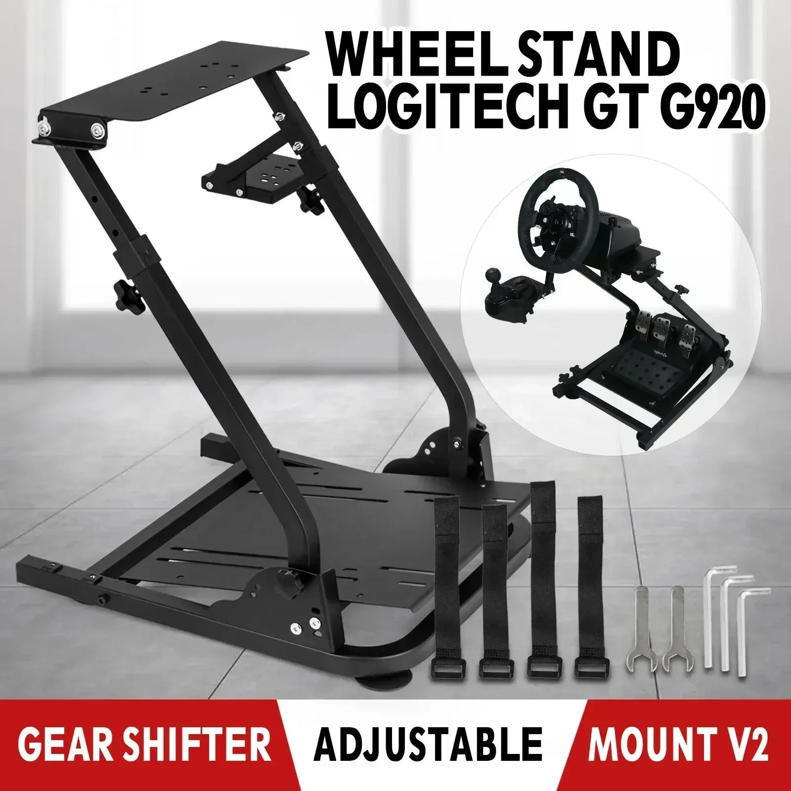 SIHAO Racing Simulator Self-Career Steering Wheel Stand with Shifter Mount, Heavy Duty Gaming Cockpit Bracket for Logitech G29 G27 G25 G920