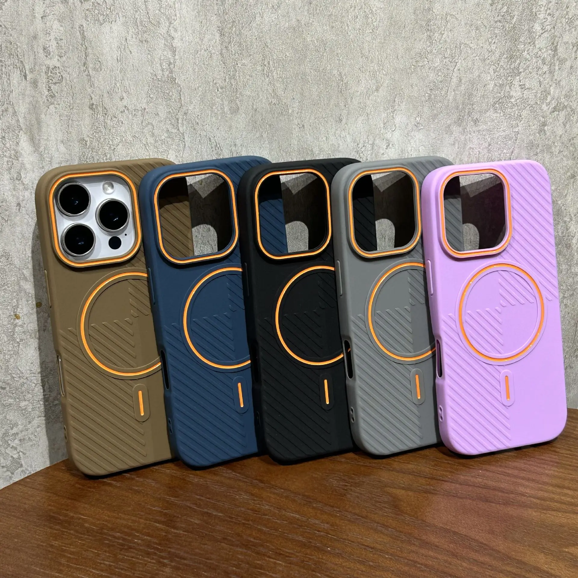 Diagonal stripe contrasting color fine ring magnetic phone case For iPhone 16Pro Max 15Pro Max 14Pro Max 13 12 Pro Max soft case
