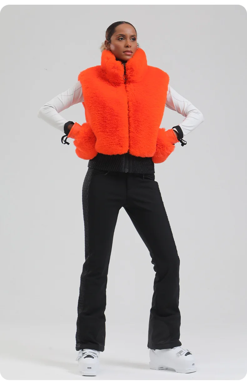 GSOU SNOW Damen Flauschige Kunstfell-Weste Mantel Skijacke Ärmellose Reißverschluss-Weste Winter Tägliche Warme Outdoor-Sportweste – Detail 13