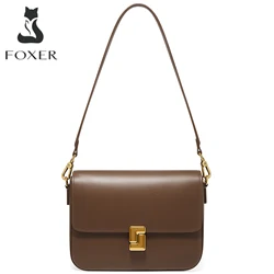 FOXER 2026 New Women's Shoulder Bag Split Leather Fashion Square Bag Light Luxury Lady Crossbody Bag Festival Gift for Lover