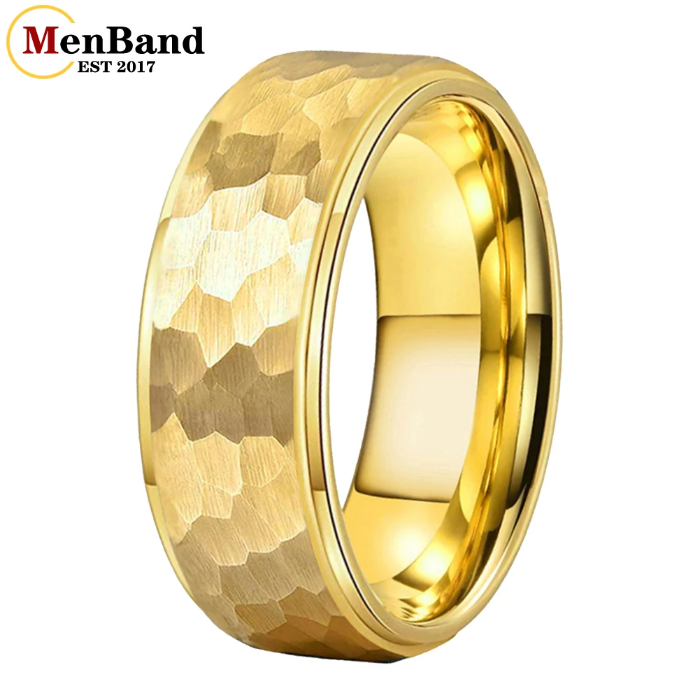 

MenBand 6/8mm Gold Plated Hammered Tungsten Carbide Ring for Men Women Fashion Engagement Wedding Band Comfortable Fit