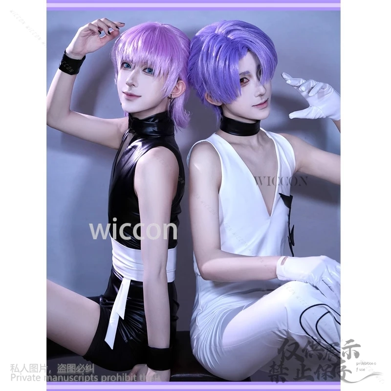 Angel Brother Jirai Kei أنيمي جديد اللباس الداخلي والتخزين مع Garterbelt تأثيري مخصص رائجة البيع اللاتكس Catsuit أسود أبيض الباروكات