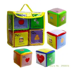 4Pcs Playing Game Dices with Flash Cards, Pocket Cube for Teaching Kid Early Learning Foam Cube Soft Stacking Block Toy