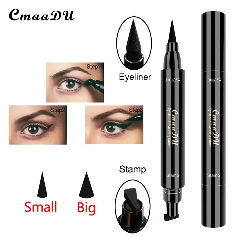 CmaaDU ใหม่ขนาดเล็ก/ใหญ่ Double-ended แสตมป์อายไลเนอร์ปากกากันน้ํา Fast แห้ง Black Eye Liner ดินสออายไลเนอร์เครื่องสําอาง