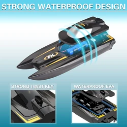 Dual electric high-speed remote control boat with a 24GHz radio controller, capable of speeds up to 16.21 mph (10 km/h)