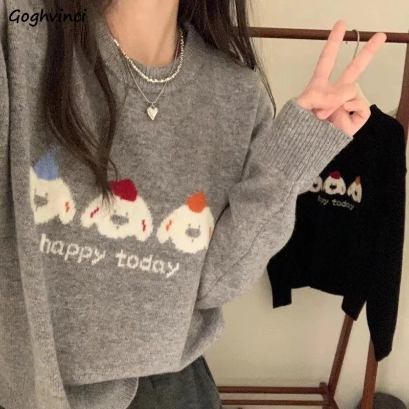 

Pullovers Women Cute Printed Ins Korean Fashion Sweet Knitted Sweaters Harajuku Cozy Students Autumn Winter Popular Classic Y2k
