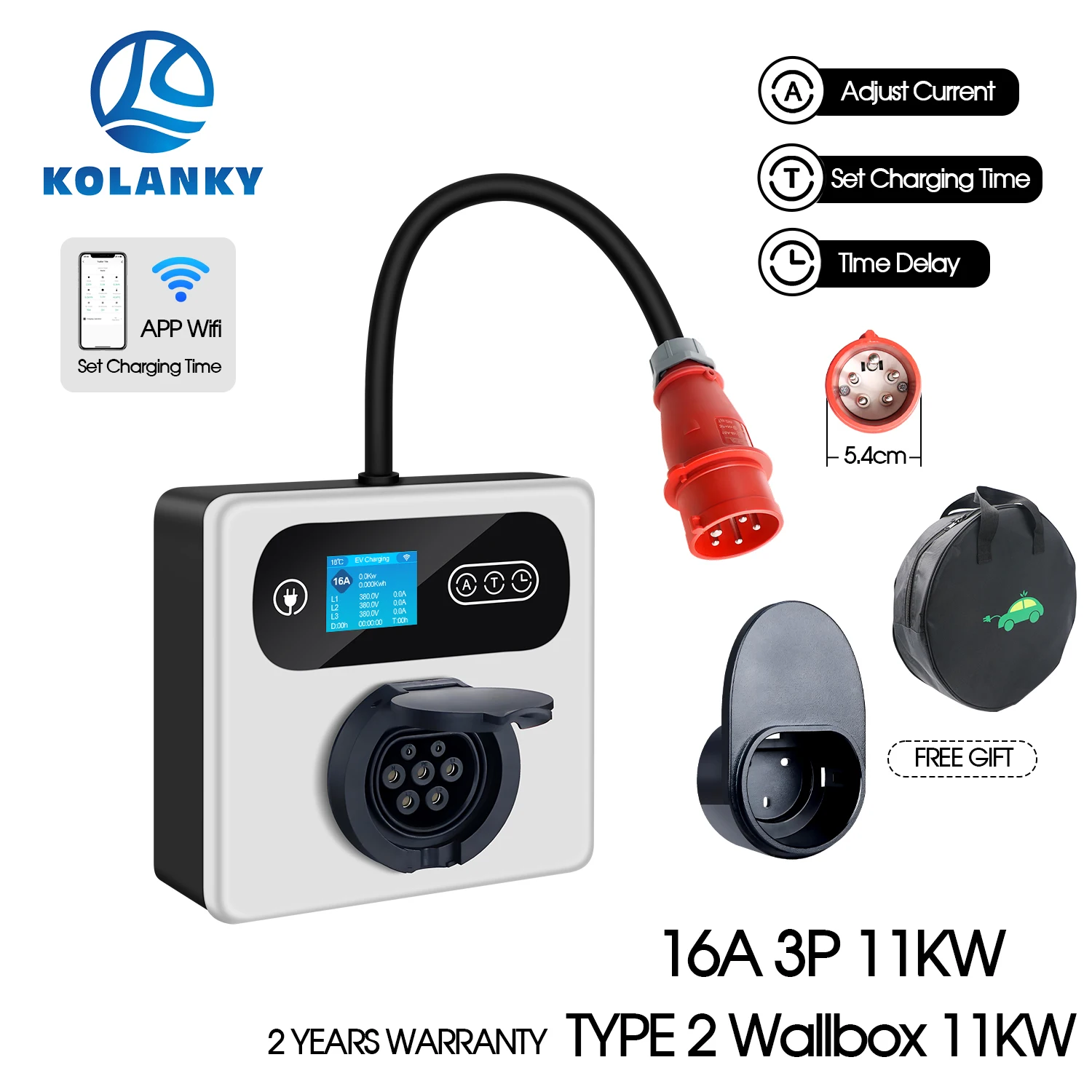 Kolanky 16A 11KW EV-Ladegerät Wallbox CEE auf Typ 2 Steckdose Tuya APP Zeitverzögerung 1-15 Stunden Ladestation für Elektrofahrzeuge