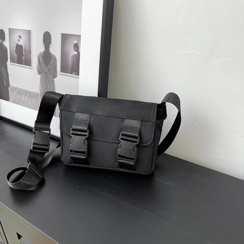 Women Canvas Small Crossbody Bag Solid Color Buckle Design Casual Square Shoulder Purse with Adjustable Strap Lightweight Handba