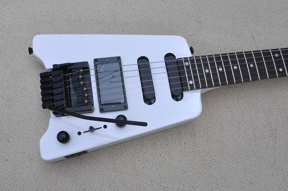 White Headless Electric Guitar with Tremolo Bar Rosewood Fretboard,24 Frets,Customized Logo/Color Available