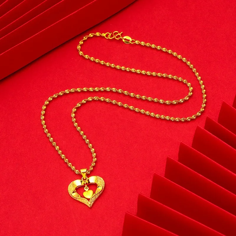 24K genuine gold women's gold jewelry heart necklace pendant Au999 large pistil flower to give to friends gold jewelry
