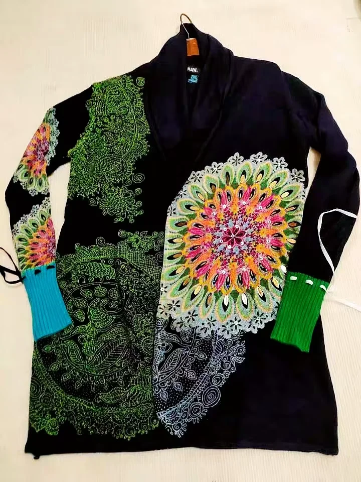 Foreign trade original single Spanish new autumn printed sequin knitted shawl coat