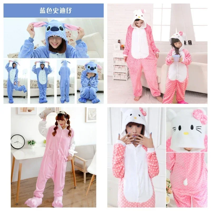 

Stitch Onesies Sanrio Hello Kitty One Piece Pajamas Sets Adults Anime Children Fuzzy Pyjama Cartoon Cosplay Costume Kids Gift