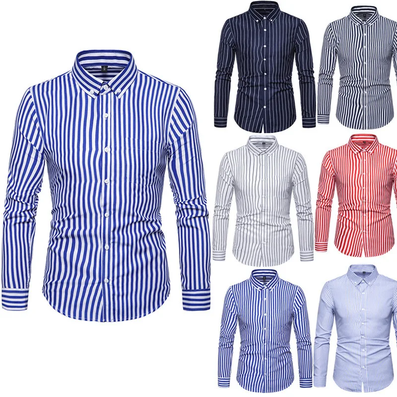 

Mens Striped Polyester Shirt Long Sleeve Thin Casual Spring Summer Breathable Fashion Top Button Down shirts for men tops