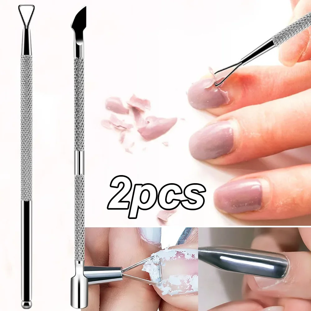 

Набор из 2 шт.: Двусторонний инструмент для удаления кутикулы и гель-лака из нержавеющей стали, лопатка для маникюра, инструменты для ухода за ногтями