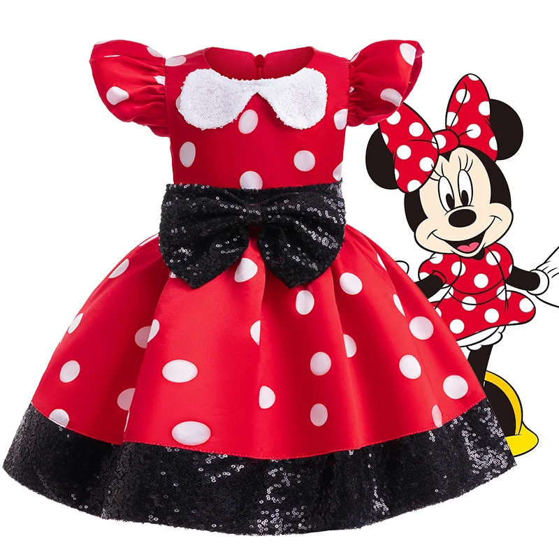 

Minnie Dress Girls Polka Dot Fly Sleeve Dress Christmas Performance Clothes Baby One Year Old Princess Gown Birthday Gift