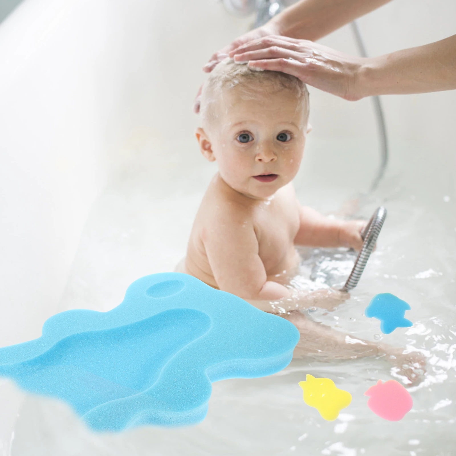 

5cm Non-Slip Baby Bath Sponge Mat Soft Smooth Fine Quick Drying Contoured Support Head Neck Back Sky Blue Baby Bath Mat