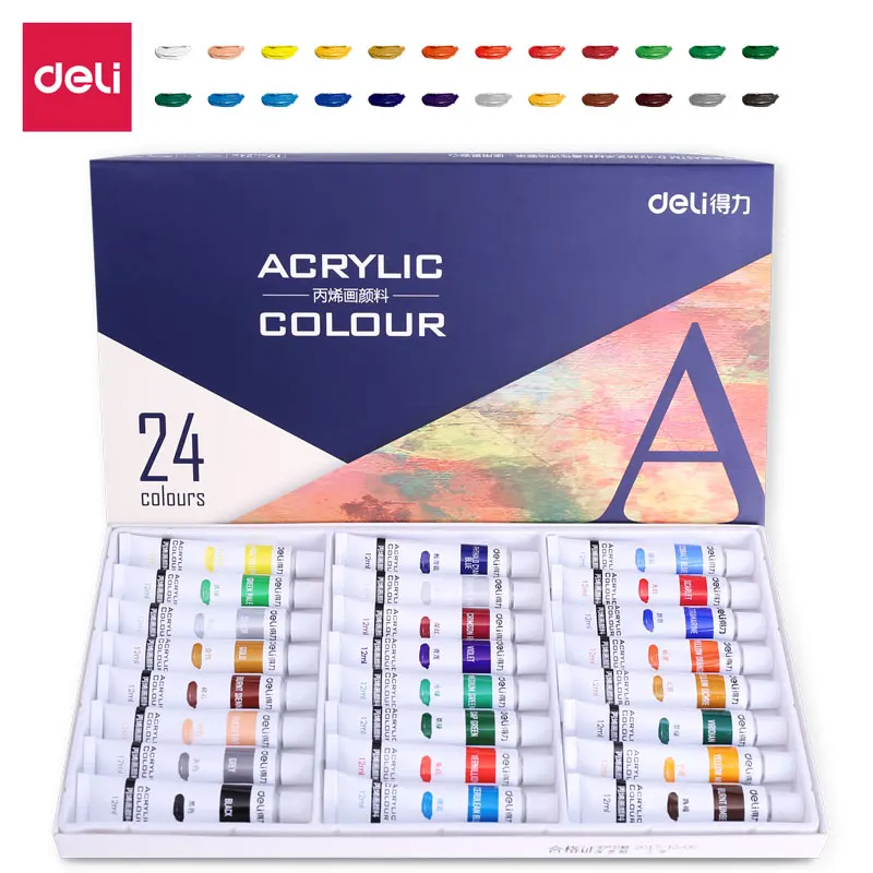 Deli Acrylic Pigment Student Beginner Art Student Drawing Graffiti Special Pigment 12/18/24 Color Office Learning Supplies