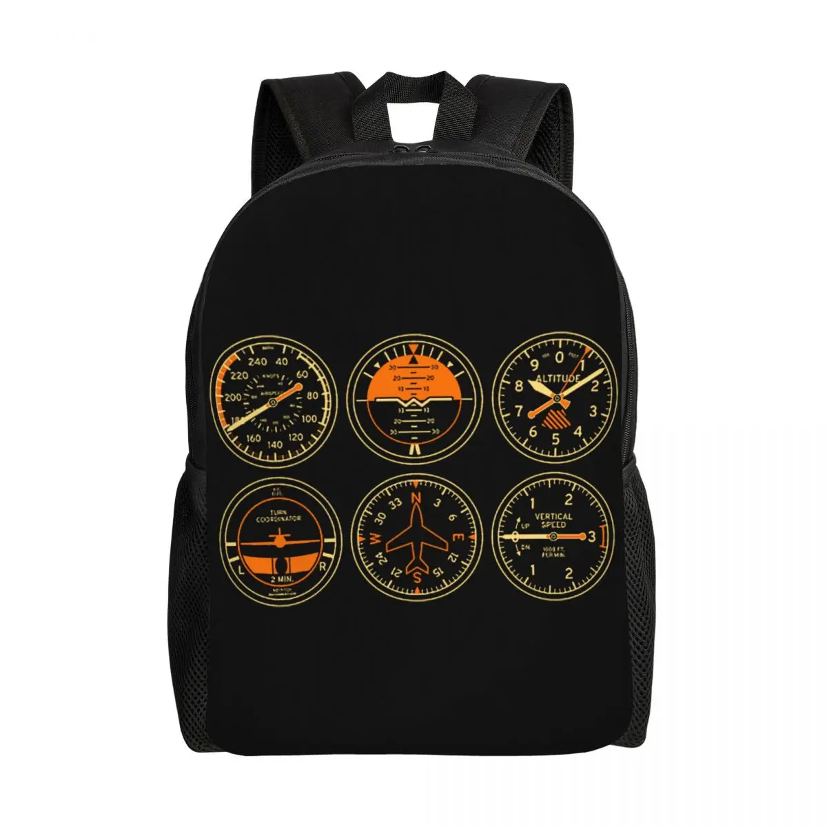 Custom Cockpit Six Dials Flight Simulator Pilot Backpacks Waterproof School College Aviation Airplane Bag Print Bookbags