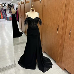 Lily Spaghetti Strap Prom Dresses Sweetheart Mermaid Sexy Evening Dress Stain Formal Dresses With Feather Sequin Party Dress