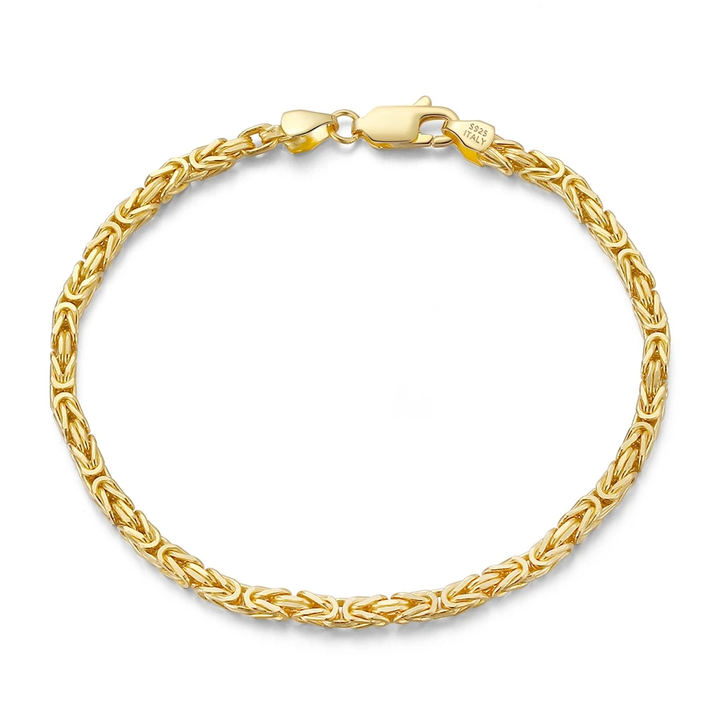 Rinntin Luxe 925 Sterling Zilver Italiaanse 2,5 mm platte Byzantijnse schakelarmband voor vrouwen Handgemaakte armband sieraden SB122