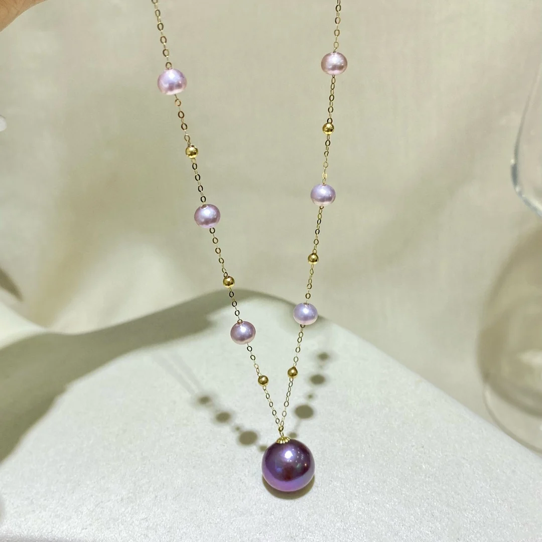 

Ожерелье из натурального фиолетового жемчуга G18k, золото 5-6 мм 10-9 мм, универсальное модное темпераментное ожерелье, подарок на день рождения