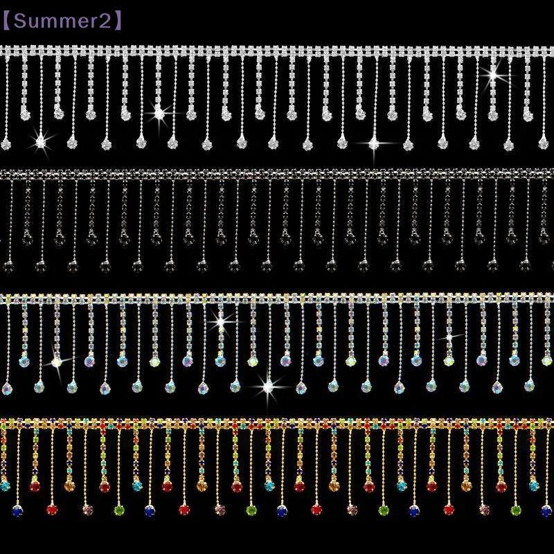 【Xia2】Glittering Rhinestone Ribbon Tassel Chain Sparkly Diamond Crystal Tassel Chain For Sewing Craft Clothing Jewelry DIY Decor - view 5