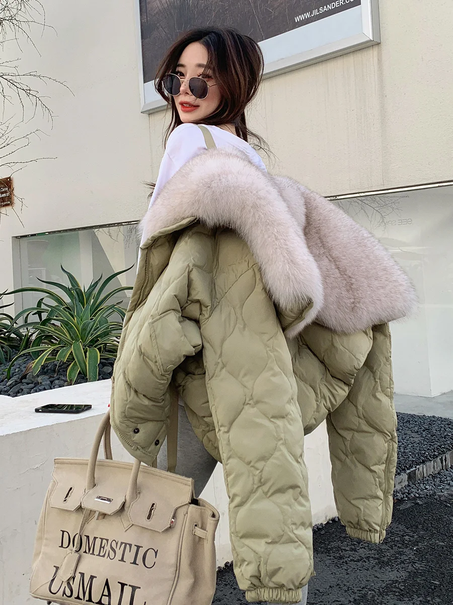 Thật Cáo Áo Khoác Lông Thú Parkas Ngỗng Xuống Áo Khoác Nữ Lỏng Lẻo Của Big Fox Cổ Lông Áo Khoác Lông Thú Damen Pelzmantel