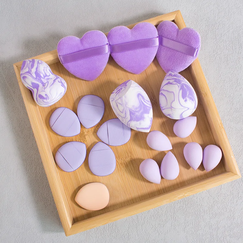 18点セット ミックスカラー ビューティーブレンダー ひょうたん 水滴 斜めカット パフ 2色 メイクアップ エッグ 乾湿両用