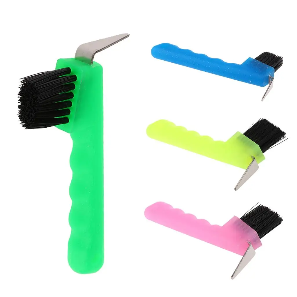 Hoof Pick with Brush Horse Grooming Tool Green Pink Blue Fluorescent Yellow