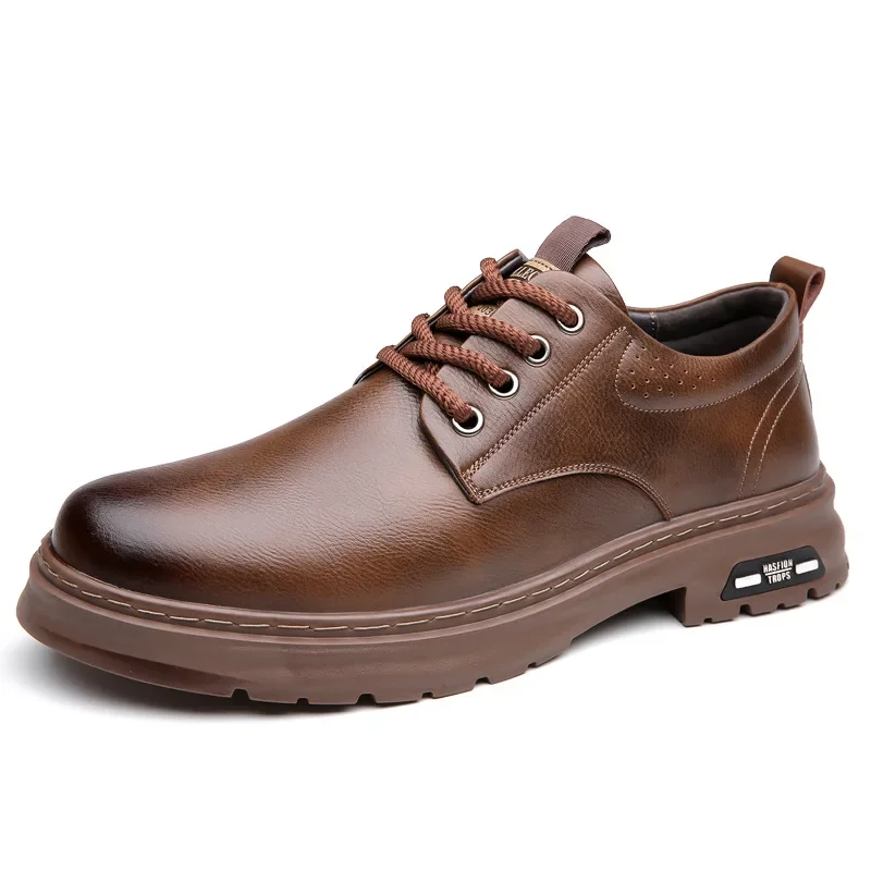 Sapatos masculinos de couro primavera britânico sola grossa casual derby sapatos masculinos roupa formal casamento workwear baixo topo