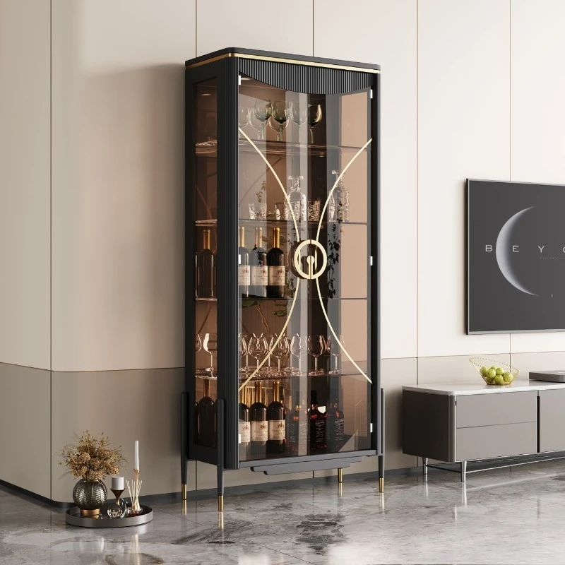

Wine cabinet Italian high-end light luxury glass door display cabinet for home integration wall-to-wall living room black