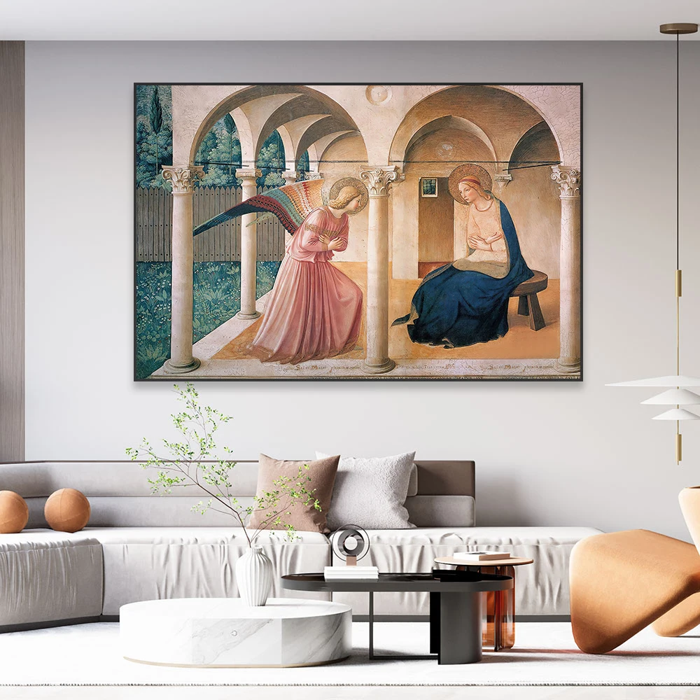 Vintage Oil Painting Prints Fra Angelico The Annunciation Canvas Painting Wall Art Poster Home Living Room Decoration