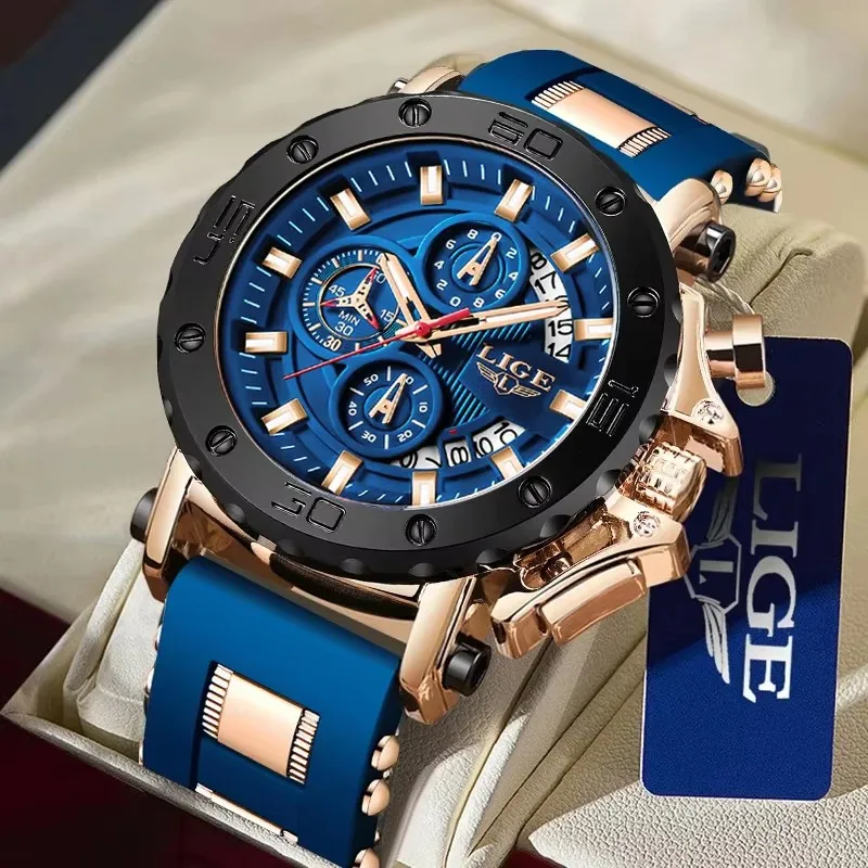 

LIGE новые спортивные мужские часы с хронографом, лучший бренд класса люкс, полностью стальные кварцевые часы, водонепроницаемые часы с большим циферблатом, мужские часы Montre Homme + коробка
