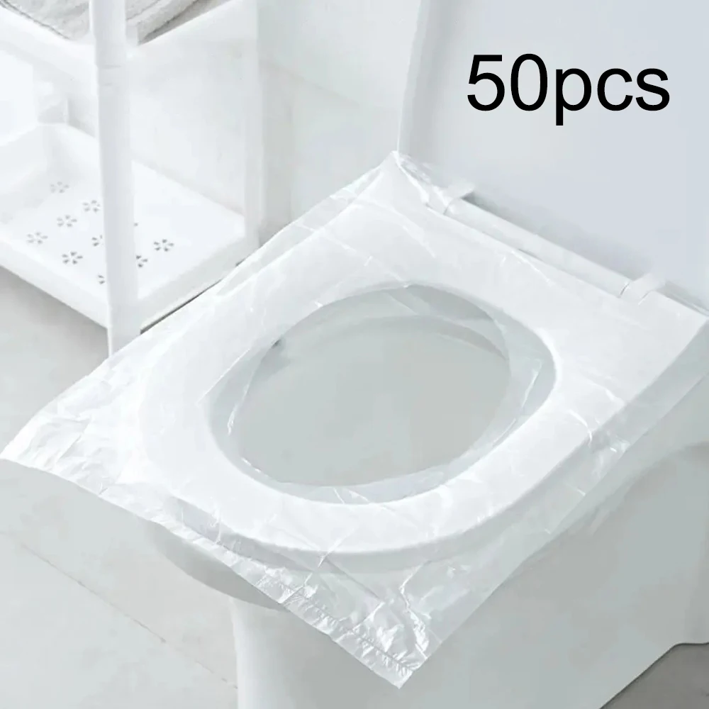 50 Uds. Cojín desechable para asiento de inodoro, funda para asiento de inodoro impermeable y a prueba de suciedad para el hogar, funda para inodoro de negocios y de viaje
