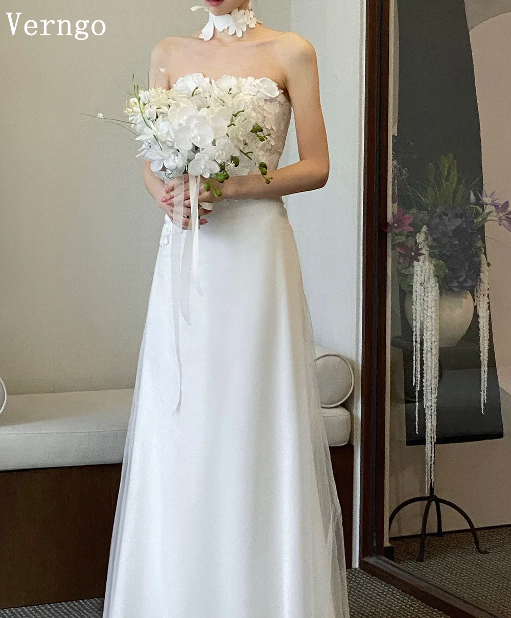 فستان زفاف Verngo lvory مزين بالتول بدون حمالات على شكل حرف A ماكسي كوريا زي العرائس أنيق برباط حتى فساتين العروس حسب الطلب #2