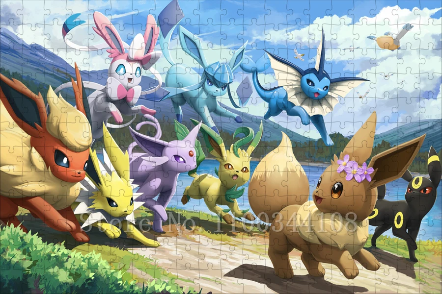 Pokemon Eeveelution drewniane puzzle dla dorosłych 300/500/1000 sztuk gra Anime puzzle interaktywne zabawki dla rodziców i dzieci